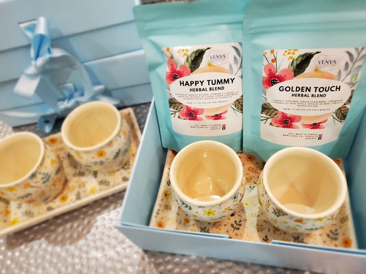 Tea Cups with Tray with Herbal Teas Gift Set