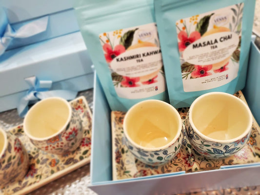 Tea Cups with Tray & Teas Gift Set